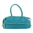CELINE Hand Bag Leather Turquoise Blue Gold Auth 179140A-2