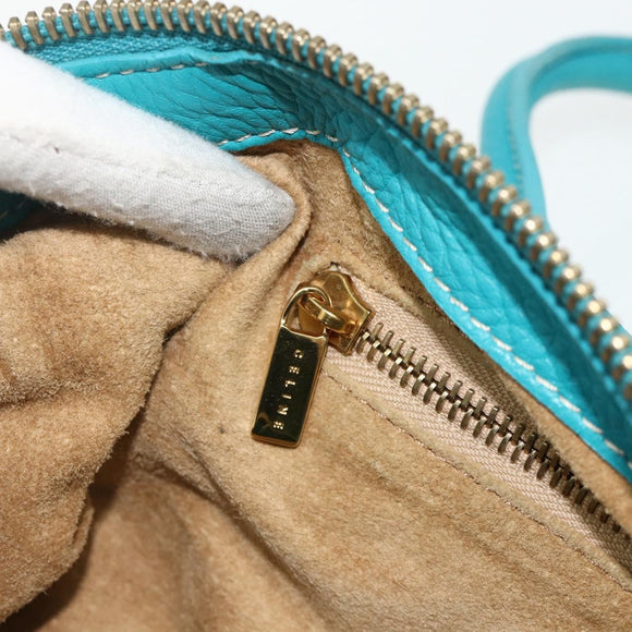 CELINE Hand Bag Leather Turquoise Blue Gold Auth 179140A