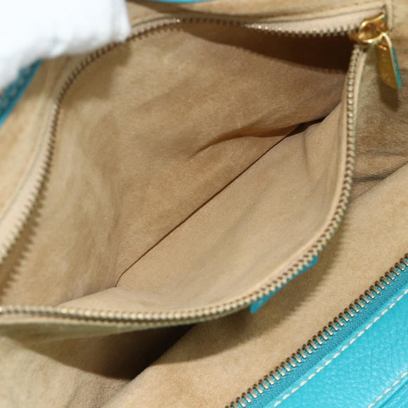 CELINE Hand Bag Leather Turquoise Blue Gold Auth 179140A