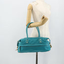 CELINE Hand Bag Leather Turquoise Blue Gold Auth 179140A-23