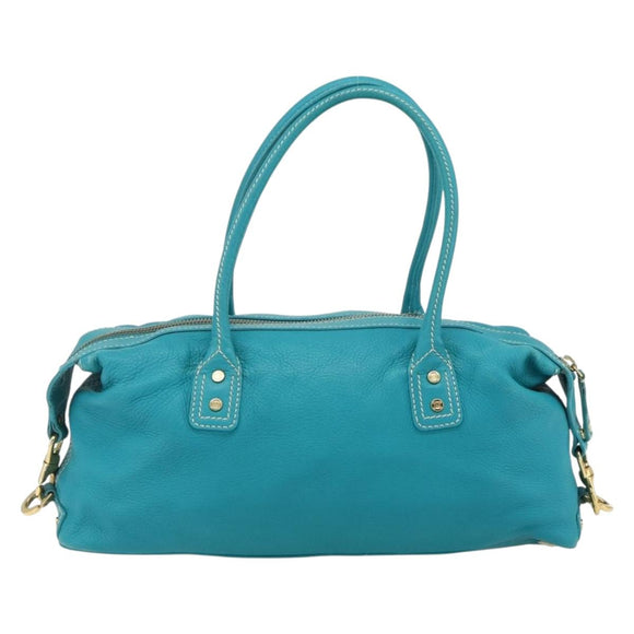 CELINE Hand Bag Leather Turquoise Blue Gold Auth 179140A
