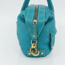 CELINE Hand Bag Leather Turquoise Blue Gold Auth 179140A-4