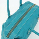 CELINE Hand Bag Leather Turquoise Blue Gold Auth 179140A-6