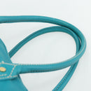 CELINE Hand Bag Leather Turquoise Blue Gold Auth 179140A-8