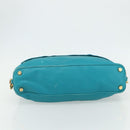 CELINE Hand Bag Leather Turquoise Blue Gold Auth 179140A-9