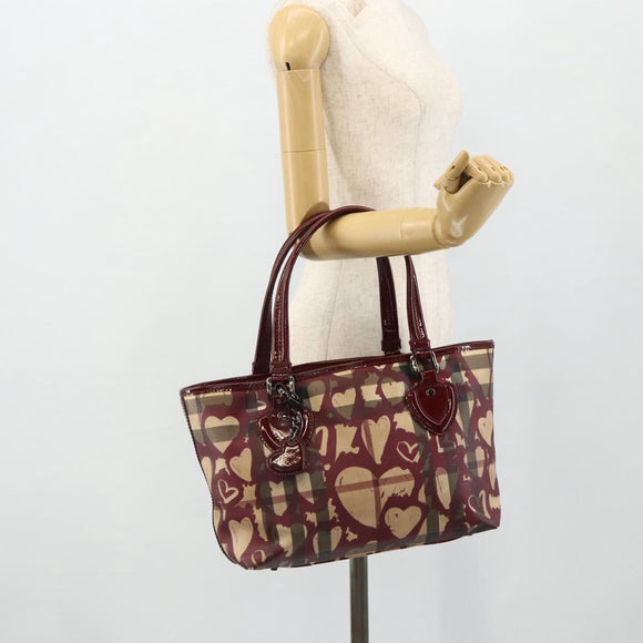 BURBERRY Tote Bag PVC Beige Silver Auth 179142