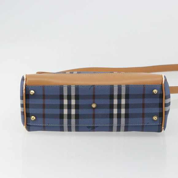 Burberrys Hand Bag PVC 2way Blue Gold Auth 179143