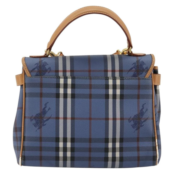 Burberrys Hand Bag PVC 2way Blue Gold Auth 179143