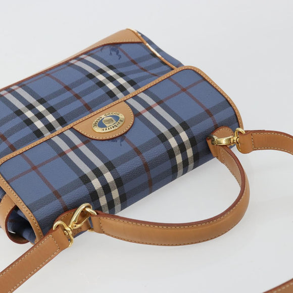 Burberrys Hand Bag PVC 2way Blue Gold Auth 179143