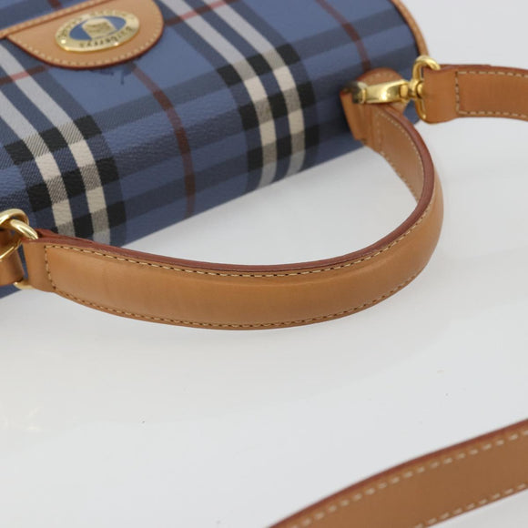 Burberrys Hand Bag PVC 2way Blue Gold Auth 179143