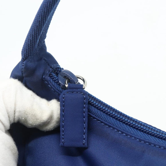 PRADA Hand Pouch Nylon Blue Silver Auth 179144A