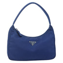 PRADA Hand Pouch Nylon Blue Silver Auth 179144A-2