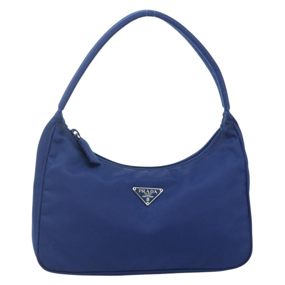 PRADA Hand Pouch Nylon Blue Silver Auth 179144A