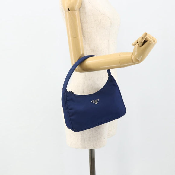 PRADA Hand Pouch Nylon Blue Silver Auth 179144A