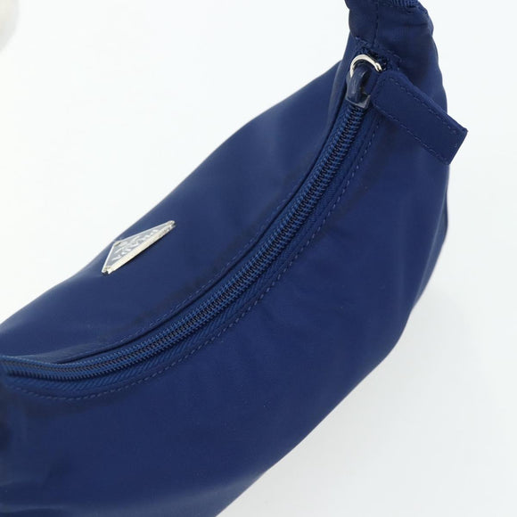 PRADA Hand Pouch Nylon Blue Silver Auth 179144A