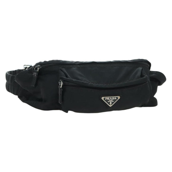 PRADA Body Bag Nylon Black Silver Auth 179145A