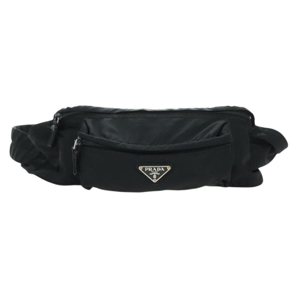PRADA Body Bag Nylon Black Silver Auth 179145A