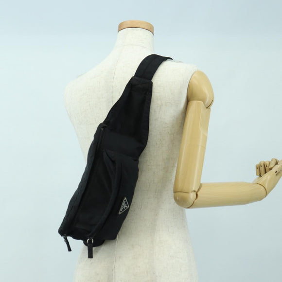 PRADA Body Bag Nylon Black Silver Auth 179145A