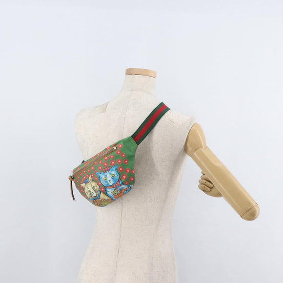 GUCCI Children's Web Sherry Line Bag Coated Canvas Green 502095 Auth 179152A