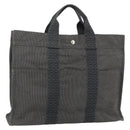 HERMES Her Line MM Hand Bag Canvas Gray Silver Auth 179155A-1