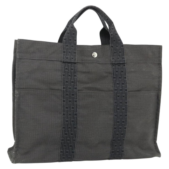 HERMES Her Line MM Hand Bag Canvas Gray Silver Auth 179155A