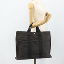 HERMES Her Line MM Hand Bag Canvas Gray Silver Auth 179155A-19