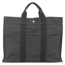 HERMES Her Line MM Hand Bag Canvas Gray Silver Auth 179155A-2