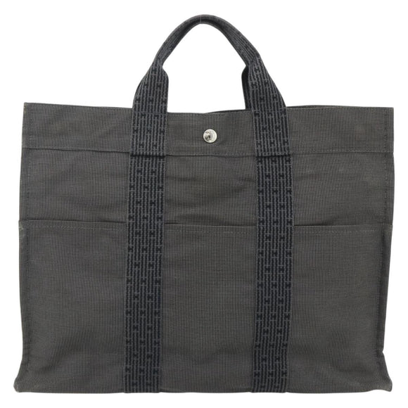 HERMES Her Line MM Hand Bag Canvas Gray Silver Auth 179155A