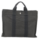 HERMES Her Line MM Hand Bag Canvas Gray Silver Auth 179155A-3