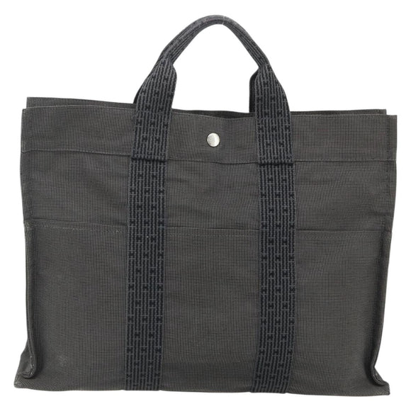 HERMES Her Line MM Hand Bag Canvas Gray Silver Auth 179155A