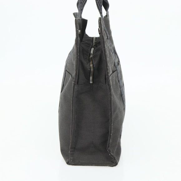 HERMES Her Line MM Hand Bag Canvas Gray Silver Auth 179155A