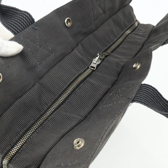 HERMES Her Line MM Hand Bag Canvas Gray Silver Auth 179155A