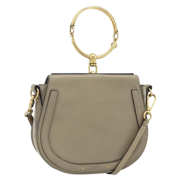 Chloe Nile Hand Bag Leather 2way Gray Gold Auth 179156A