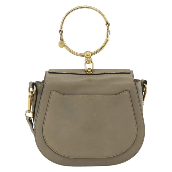 Chloe Nile Hand Bag Leather 2way Gray Gold Auth 179156A