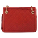 CHANEL Matelasse Chain Shoulder Bag Lamb Skin Red Gold CC Auth 179157A-2