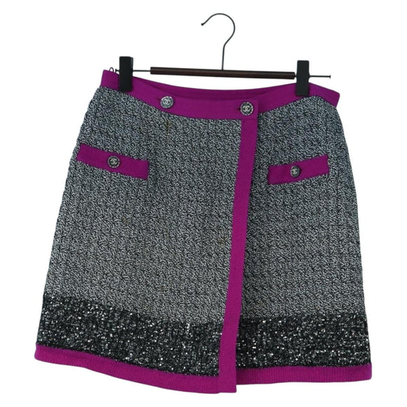 CHANEL Skirt Tweed Gray CC Auth 179163A