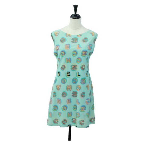 CHANEL One Piece Nylon Green CC Auth 179164M