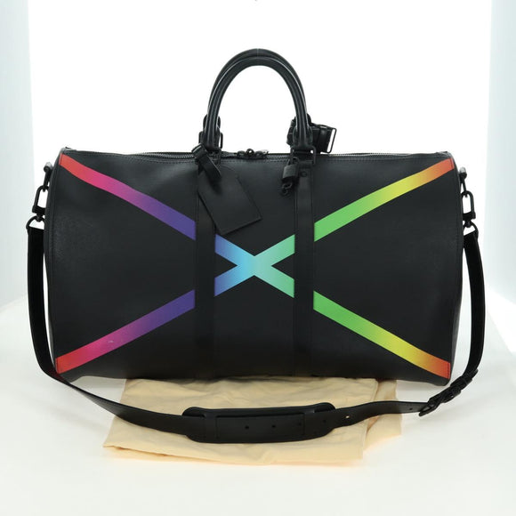 LOUIS VUITTON Taiga Rainbow Keepall Bandouliere 50 Bag Black M30345 Auth 179178V