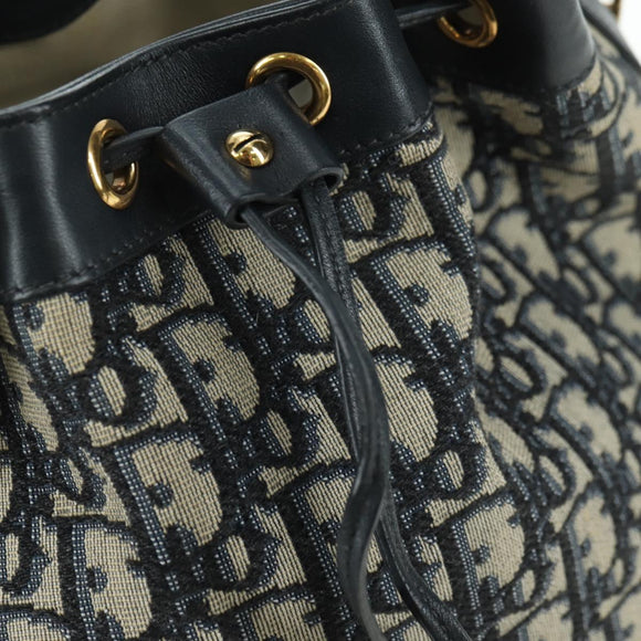 Christian Dior Trotter Canvas Chain Shoulder Bag Navy Gold Auth 179181V