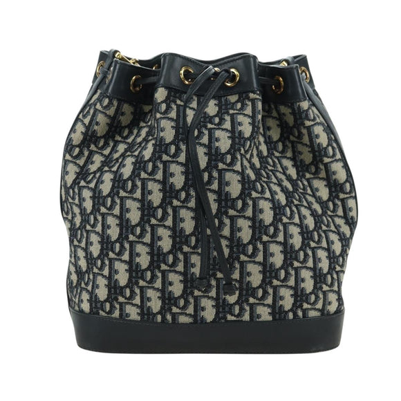 Christian Dior Trotter Canvas Chain Shoulder Bag Navy Gold Auth 179181V