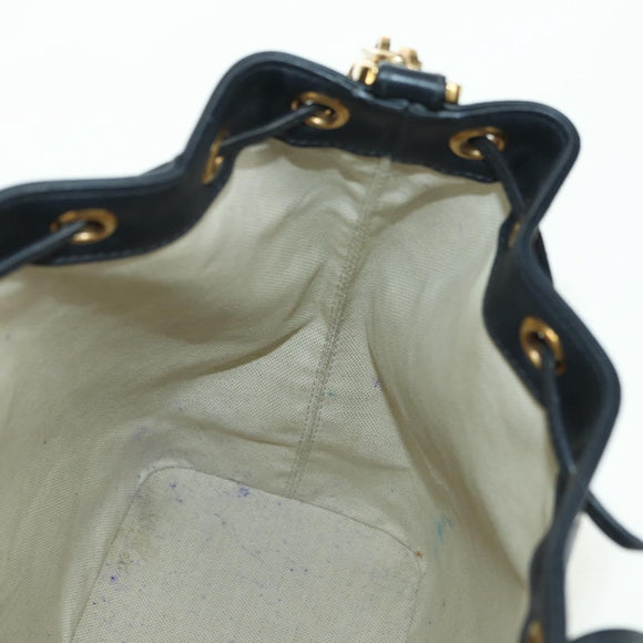 Christian Dior Trotter Canvas Chain Shoulder Bag Navy Gold Auth 179181V
