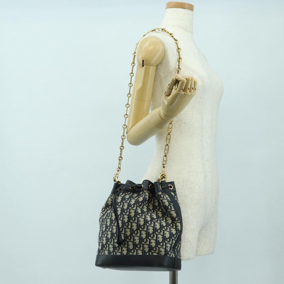 Christian Dior Trotter Canvas Chain Shoulder Bag Navy Gold Auth 179181V