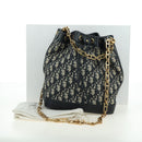 Christian Dior Trotter Canvas Chain Shoulder Bag Navy Gold Auth 179181V-24