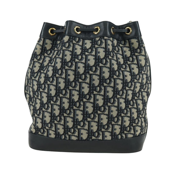 Christian Dior Trotter Canvas Chain Shoulder Bag Navy Gold Auth 179181V