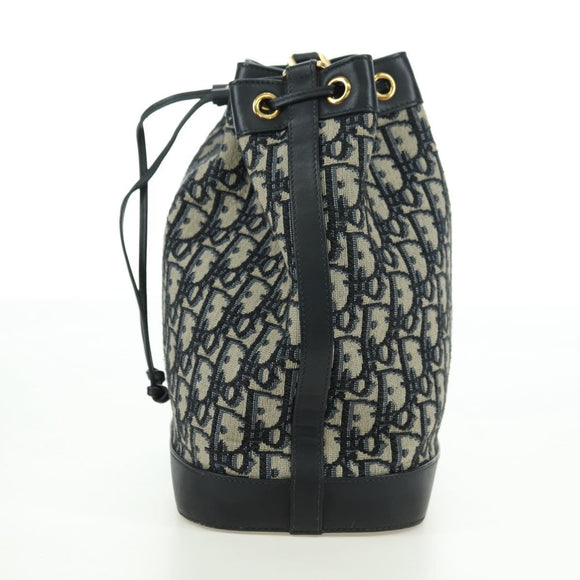 Christian Dior Trotter Canvas Chain Shoulder Bag Navy Gold Auth 179181V