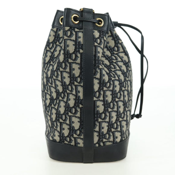 Christian Dior Trotter Canvas Chain Shoulder Bag Navy Gold Auth 179181V