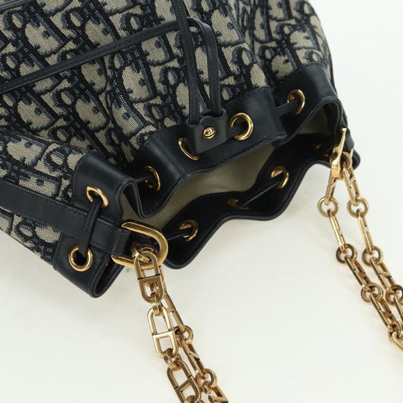 Christian Dior Trotter Canvas Chain Shoulder Bag Navy Gold Auth 179181V