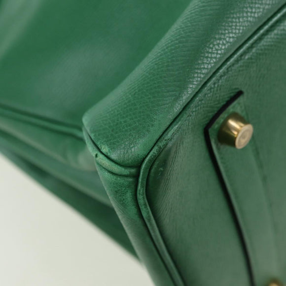 HERMES Birkin 35 Hand Bag Leather Green Gold Auth 179183SAM