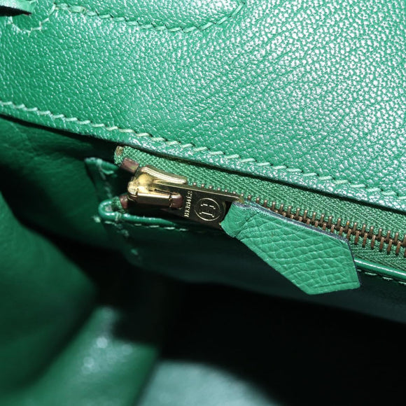 HERMES Birkin 35 Hand Bag Leather Green Gold Auth 179183SAM