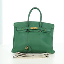 HERMES Birkin 35 Hand Bag Leather Green Gold Auth 179183SAM-24